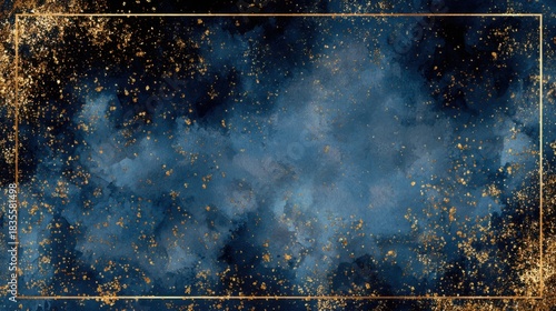Fototapeta Naklejka Na Ścianę i Meble -  A black and blue iridescent background with golden sparks at the corners. a feeling of luxury.
