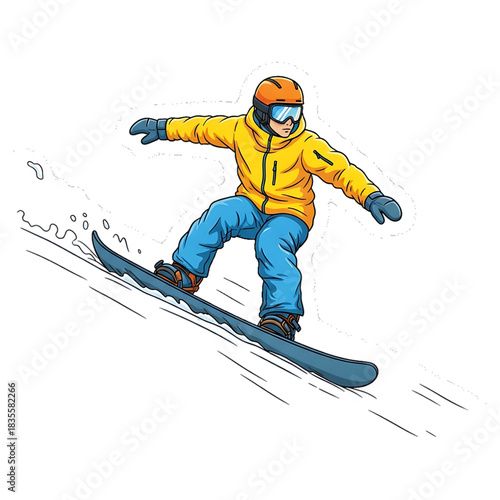 Snowboarder riding downhill with speed and confidence.