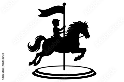 horse and rider,
Child Riding Carousel Horse,
Independence Day Fair Celebration Illustration