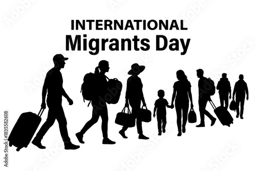 silhouettes of Migrants Day Illustration,
International Migrants Day Illustration,
Silhouettes of People Walking Vector