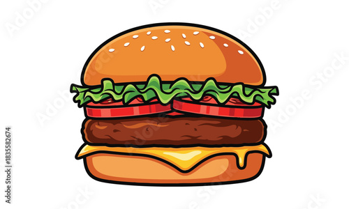 Cartoon illustration of a delicious hamburger isolated on