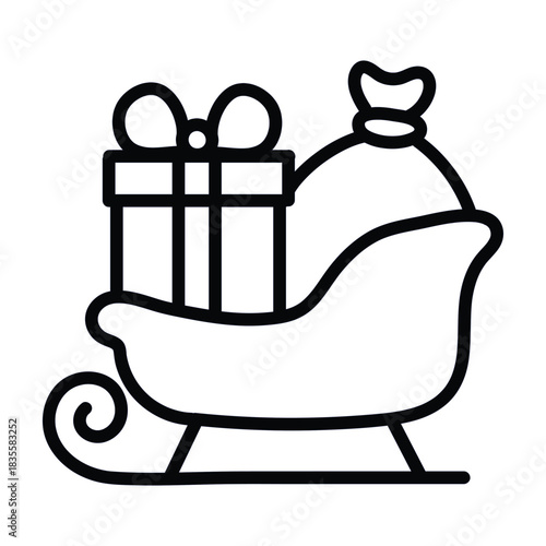 black sleigh with gifts and bag clip art preview