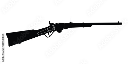 Vintage lever action rifle silhouette vector, Antique long gun outline illustration, Old western rifle silhouette artwork.eps
