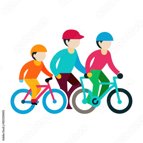 Family cycling adventure together on bicycles