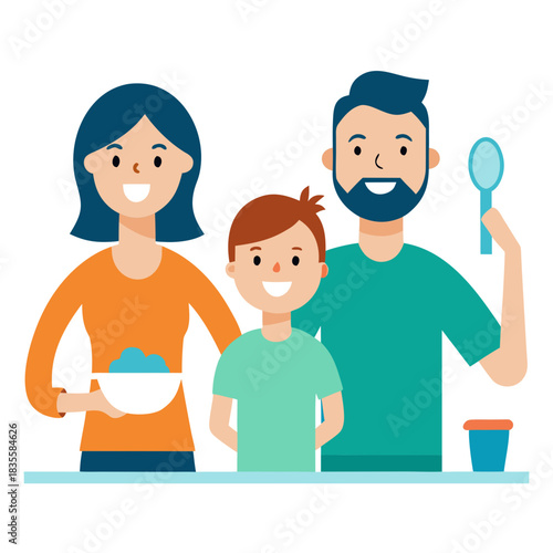 Happy family preparing food together illustration