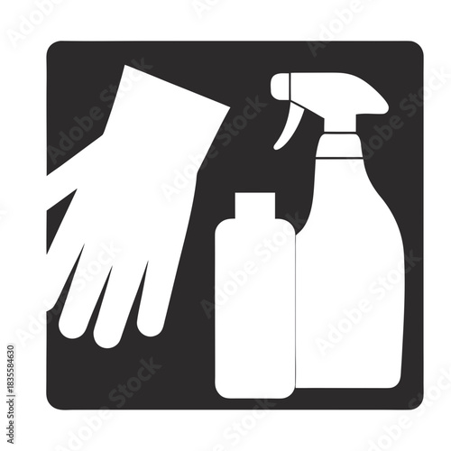 Cleaning supplies and protective glove icon