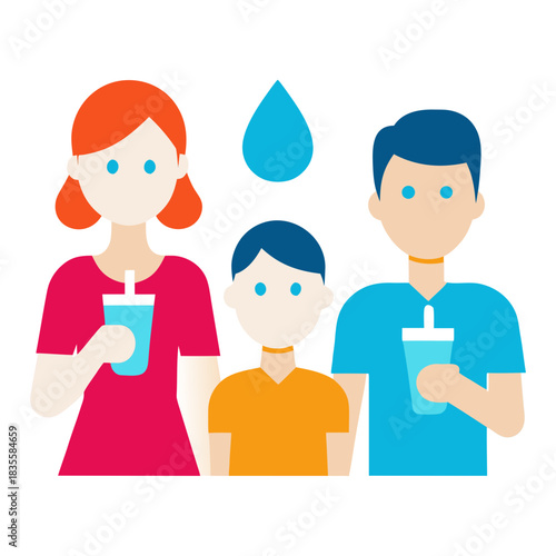 Family hydration and healthy living concept