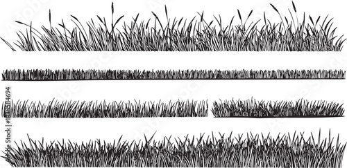 Black and white grass illustration with different tuft designs