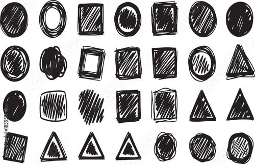 Hand drawn shapes collection black and white illustration