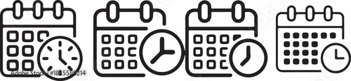 Calendar clock icon illustration. icon templates pack. Schedule icon design. simple stroke line vector icon.