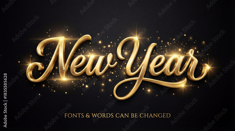 Fototapeta premium New year gold editable text effect, Script text style