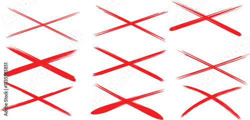 A grid of nine red x marks hand drawn with a rough brushstroke style