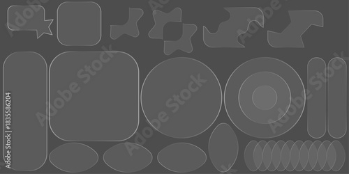 Light frame liquid glass texture with soft effect modern transparent frame shapes for design and morphism style glossy interface, liquid glass panels and elements set with difference type of shape.