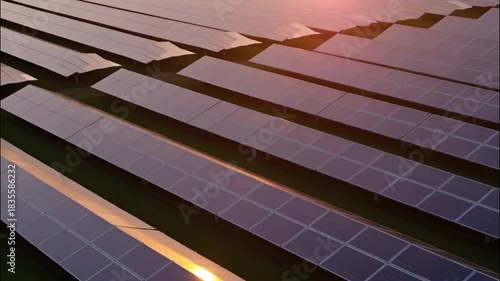 Solar panels at sunset, capturing the beauty of renewable energy
