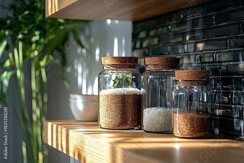 Glass jars with rice and grains high resolution picture