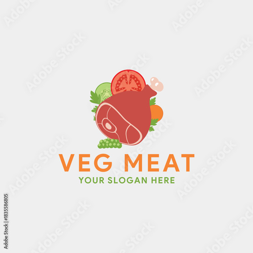 vegetable and meat restaurant logo design vector