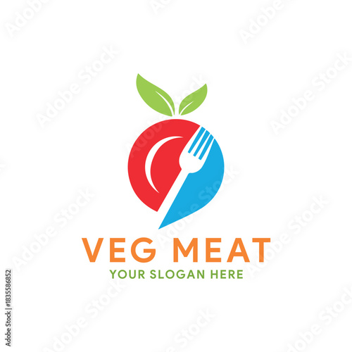 vegetable and meat restaurant logo design vector
