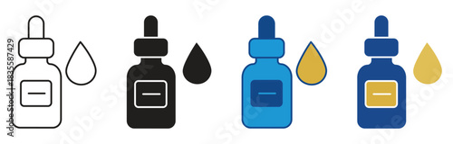 Serum icon set . Beauty serum dropper bottle with cosmetic oil. Vector illustration.