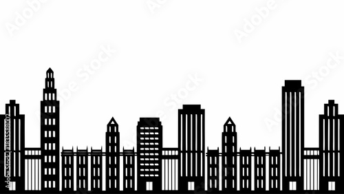 Dramatic black city skyline silhouette on white for urban designs, architectural projects, or modern cityscapes that need a striking and minimalist look