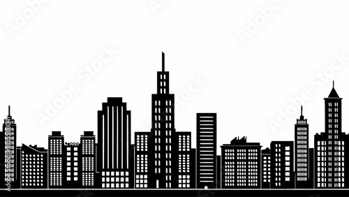 Sleek black and white modern city skyline silhouette perfect for corporate branding and urban design projects