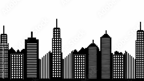 Striking black and white city skyline silhouette perfect for modern corporate branding and urban design projects