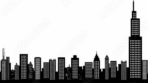 Stunning black and white city skyline silhouette perfect for modern corporate design projects and urban backdrops