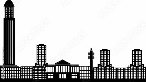 Stunning black and white cityscape silhouette featuring iconic skyscrapers and government buildings for modern design projects