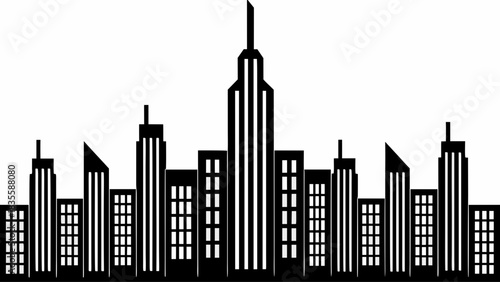Striking black and white skyscraper skyline silhouette perfect for modern urban design projects and corporate branding needs