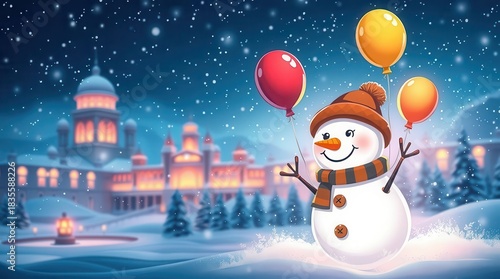 Festive snowman celebrates winter with balloons