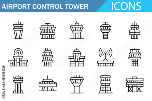 Air Traffic Control Infrastructure Line Icon Pack