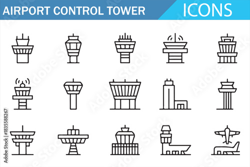 Aviation Control Tower Minimal Line Symbol Set