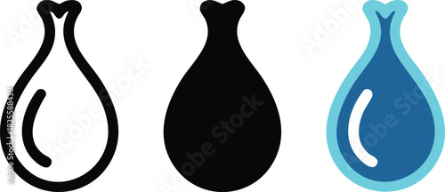 Three water drop icons outline solid and layered blue vector outline icon solid icon