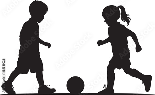 Children playing soccer silhouette vector graphic childhood fun activity outdoor