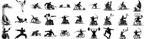 Various sports activities for people with disabilities icons set silhouette