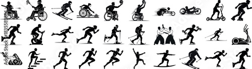 Silhouettes of people engaged in various sports and activities