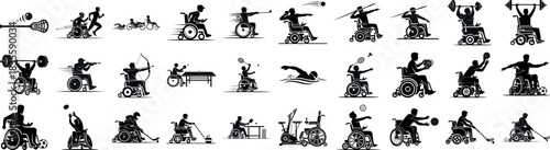 Black silhouette illustrations of disabled athletes in wheelchairs