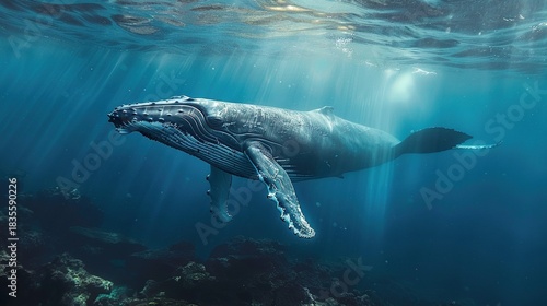 Wallpaper Mural Humpback Whale Collection: Assorted Humpback Whale Shots (Close-Ups, Breeching, Gliding, Swimming) in Ocean Settings (Clear Blue Water, Sunset Skies, Deep Dark Seas) for Marine Wildlife, Nature, and A Torontodigital.ca