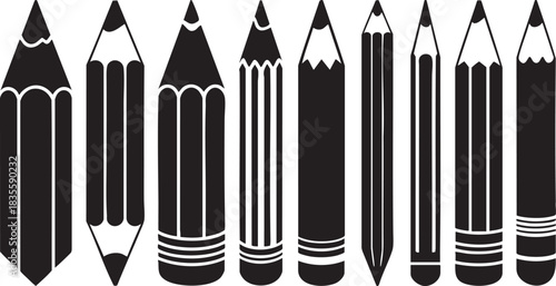 Diverse Pencil Collection in Black and White for Creative Projects and Art