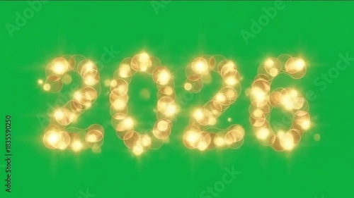 2026 Sparkling Golden Bokeh Text on Green Screen