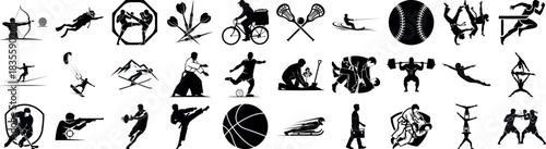 Silhouette illustrations of various sports and activities icons