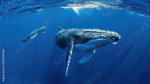 Wallpaper Mural Humpback Whale Collection: Assorted Humpback Whale Shots (Close-Ups, Breeching, Gliding, Swimming) in Ocean Settings (Clear Blue Water, Sunset Skies, Deep Dark Seas) for Marine Wildlife, Nature, and A Torontodigital.ca