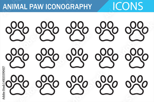Minimal Animal Paw Footprint Line Symbol Set