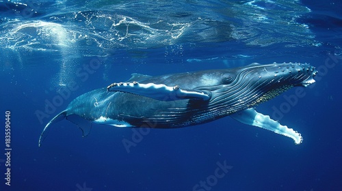 Wallpaper Mural Humpback Whale Collection: Assorted Humpback Whale Shots (Close-Ups, Breeching, Gliding, Swimming) in Ocean Settings (Clear Blue Water, Sunset Skies, Deep Dark Seas) for Marine Wildlife, Nature, and A Torontodigital.ca