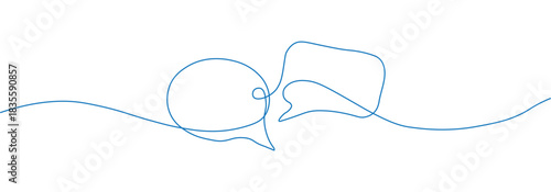 Connect with one line art message bubbles for modern minimal communication concepts, conveying dialog, feedback, conversation, and social media interactions