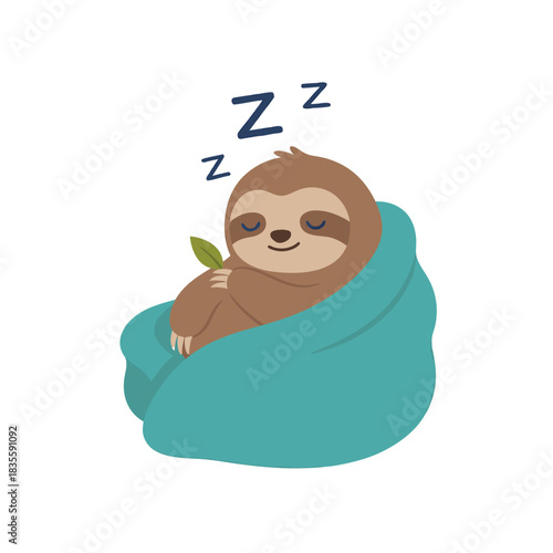 Cute Sloth Sleeping in a Blanket.