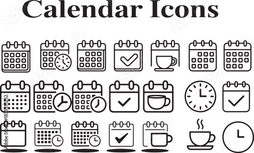 Calendar thin line icons set. Schedule icon concept. graphic design, logo, Web, UI. Calendar icon symbol pictogram. stroke designs.