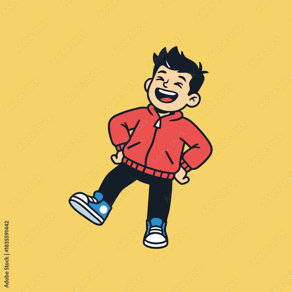 Fototapeta premium Happy boy in red jacket illustration.