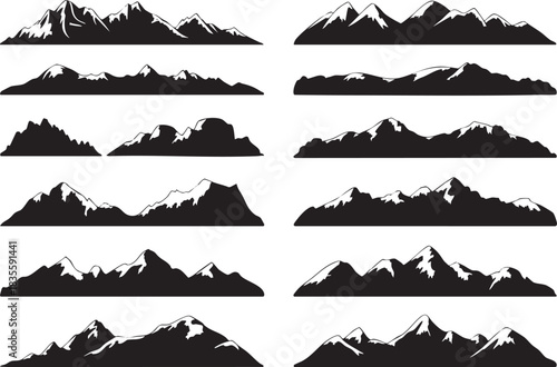 Mountain range silhouettes isolated on white vector illustrations collection design
