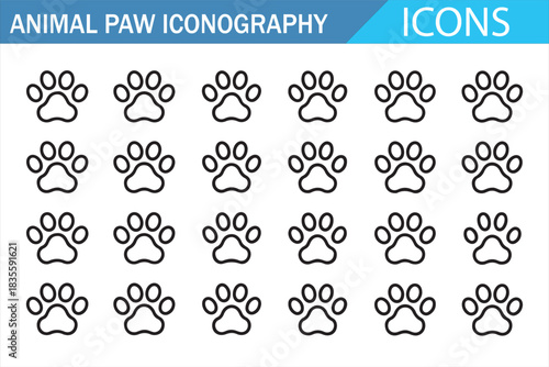 Animal Paw Print Line Icon Set, Pet and Wildlife Footprint Outline Symbols Collection for Pet Care, Tracking, Veterinary, Nature and Minimal Graphic Design