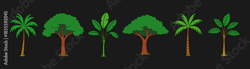 Cartoon tropical and forest tree collection in vector style